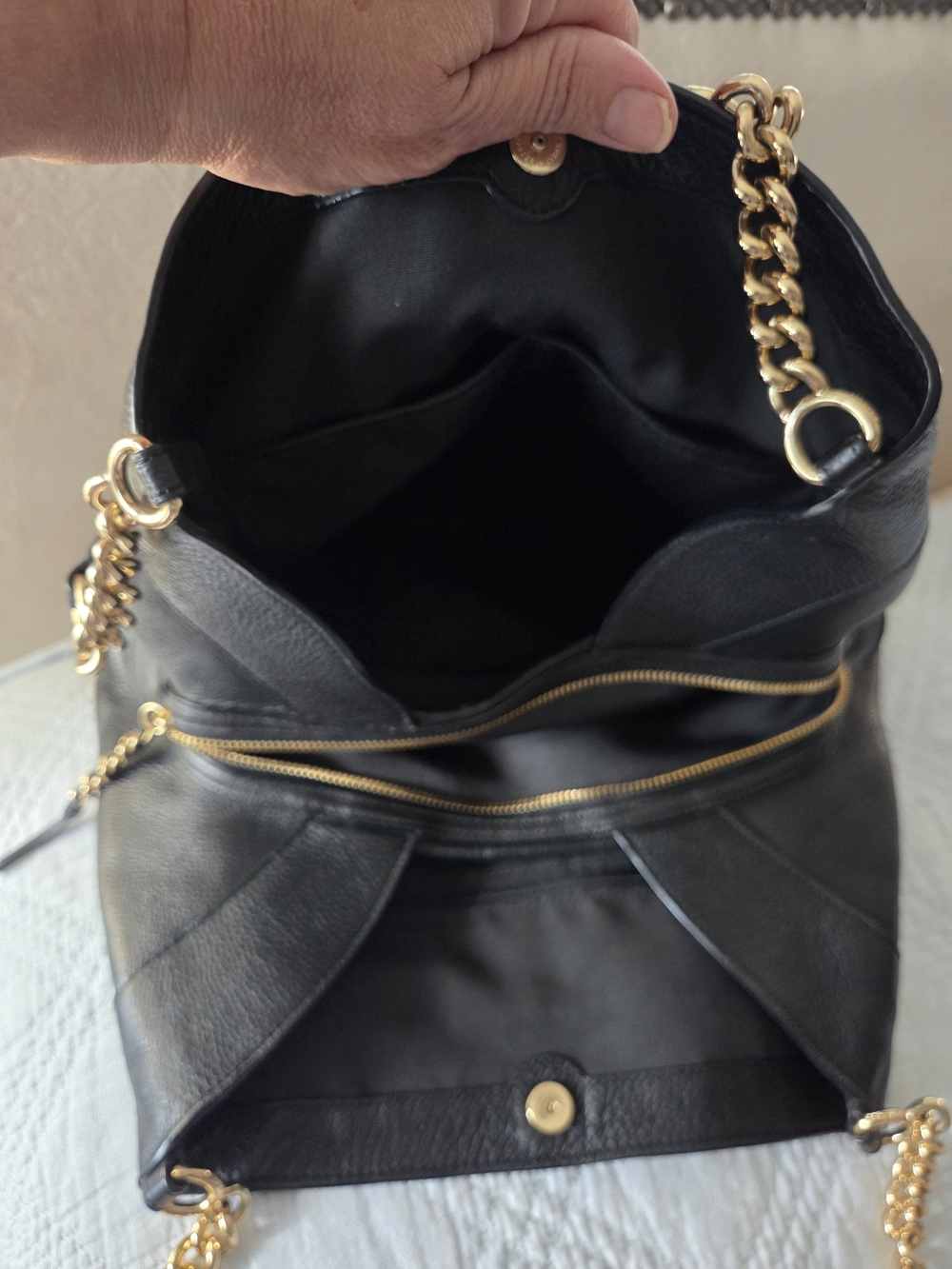 COACH Lexy Black Pebbled Leather Shoulder Bag with Gold Chain - Picture 6 of 8